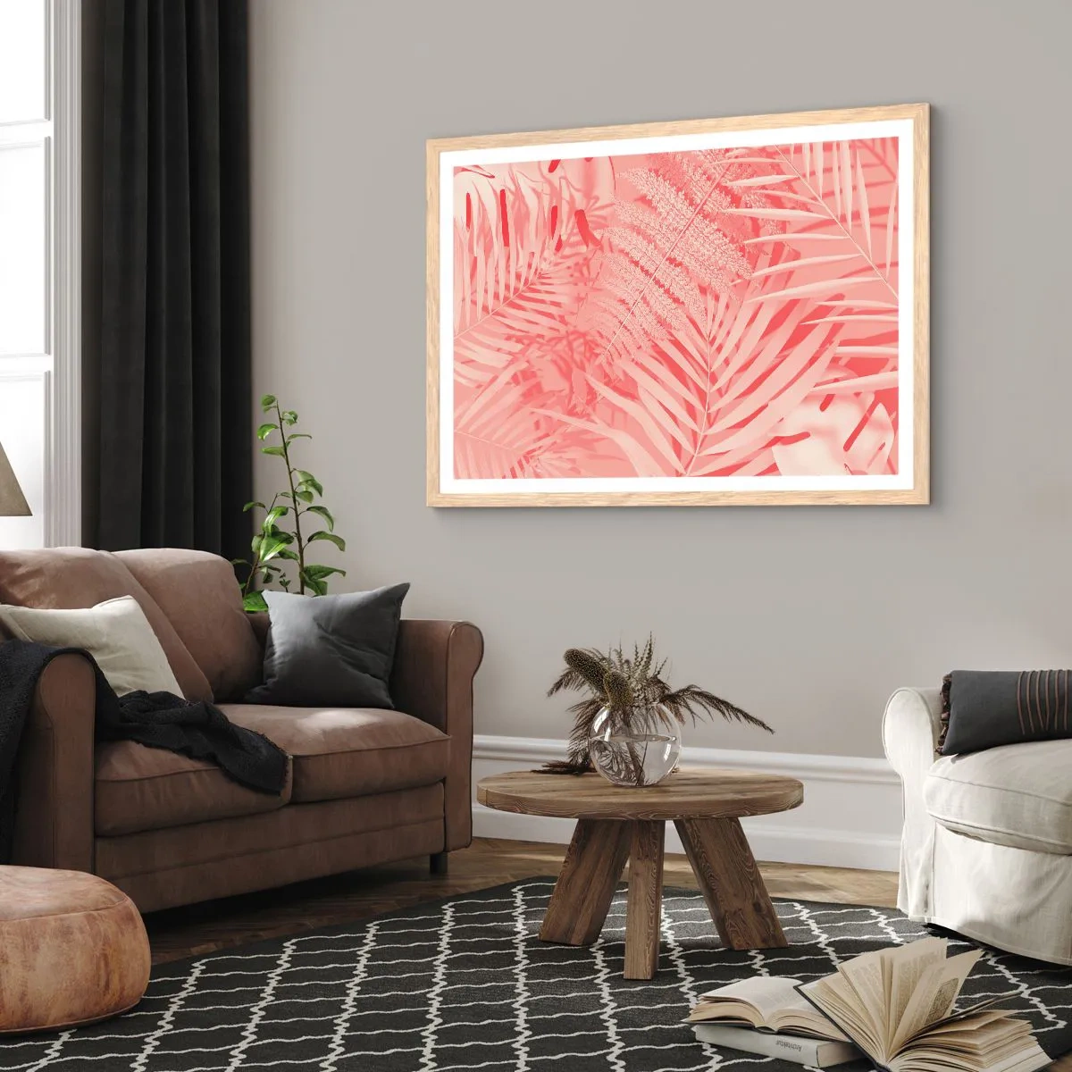 Poster in einem Rahmen aus heller Eiche - Rosa Konzept - 100x70 cm