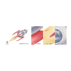 Fototapeten Muster Selbstklebend Deluxe Sticker - Höher, schneller, weiter - Eine Weltraumrakete, Kinder, Kosmos - 100x30 cm