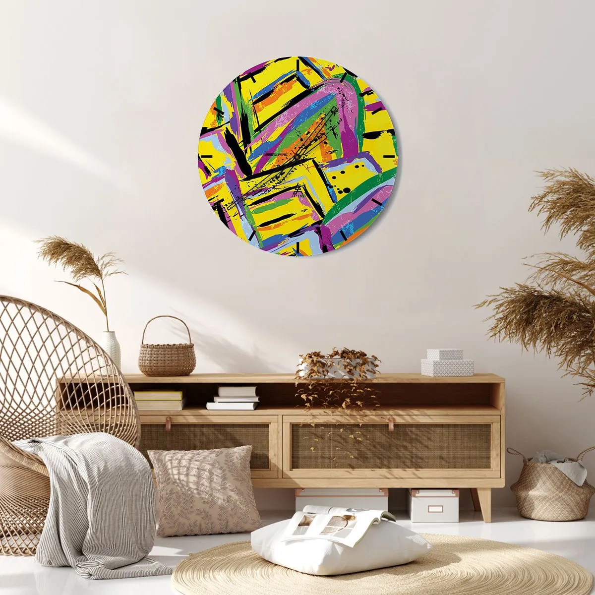 Wanduhr - Glasuhr - Buntes abstraktes Muster mit geometrischen Linien - 30x30cm - Bis sie vor Freude schreit - Moderne Wanddekoration für Wohnzimmer, Küche und Schlafzimmer ARTTOR