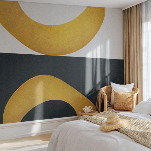 Fototapete Premium Sand - Goldene abstrakte Formen auf einem schwarz-weißen Hintergrund - 100x70cm - Erstens: Gold - Moderne Wanddekoration für Wohnzimmer und Schlafzimmer ARTTOR