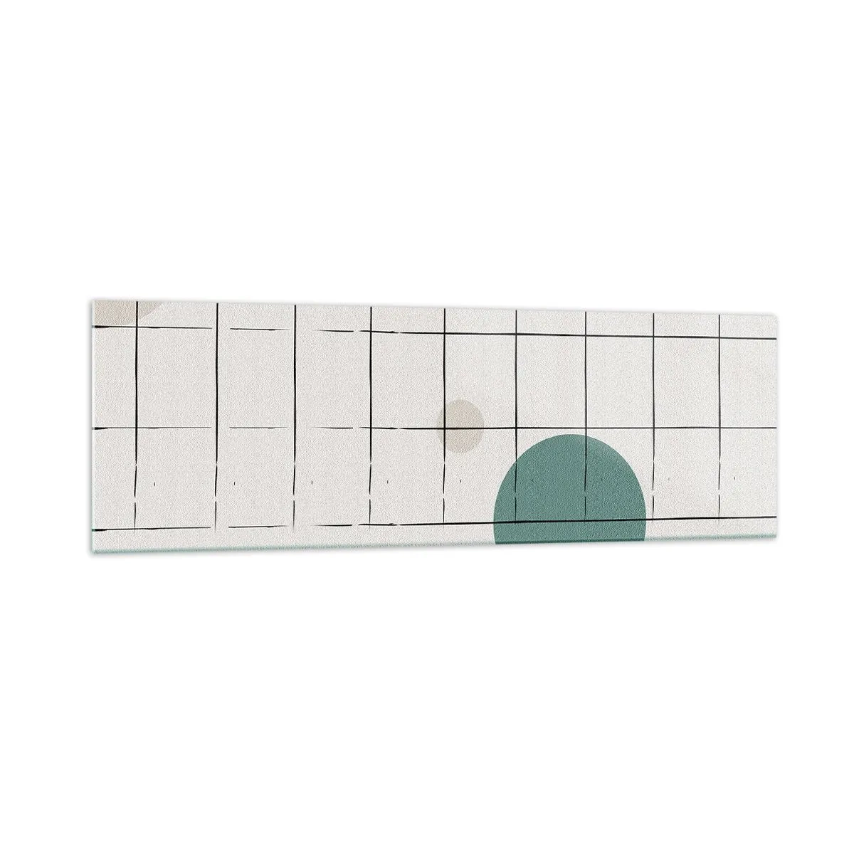 Glasbild - Bild auf glas - Abstrakte farbige Kreise auf einem geometrischen Gitterhintergrund - 160x50cm - Gefangen. Wir oder sie? - Moderne Wanddekoration für Wohnzimmer und Schlafzimmer ARTTOR