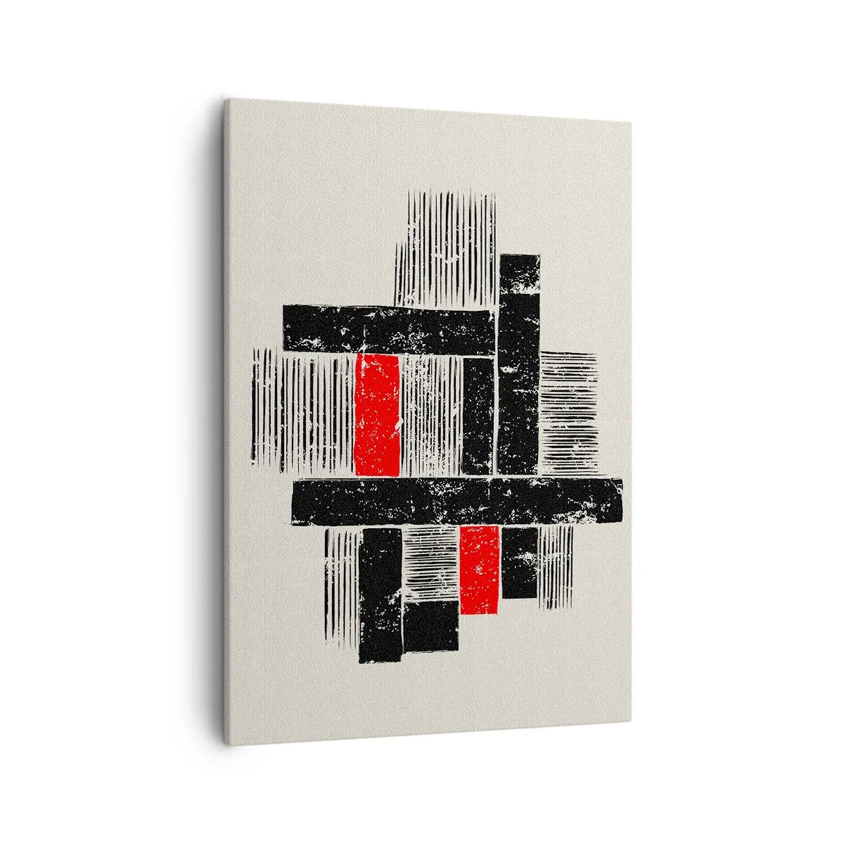 Bild auf Leinwand - Leinwandbild - Abstrakte geometrische Komposition in Schwarz und Rot - 50x70cm - Rot und Schwarz - Moderne Wanddekoration für Wohnzimmer und Schlafzimmer ARTTOR