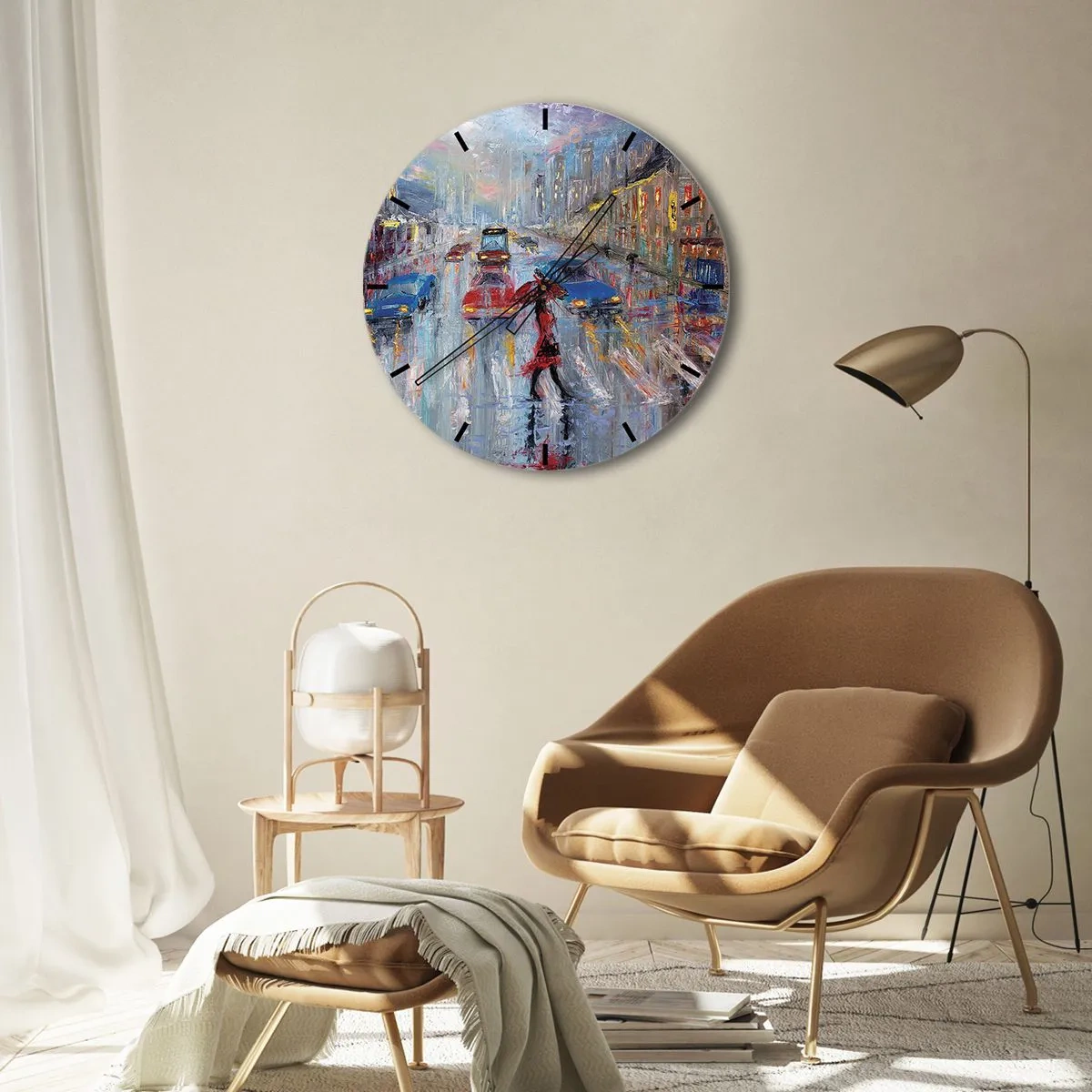 Wanduhr - Glasuhr - Regnerischer Nachmittag in der Stadt - 40x40 cm