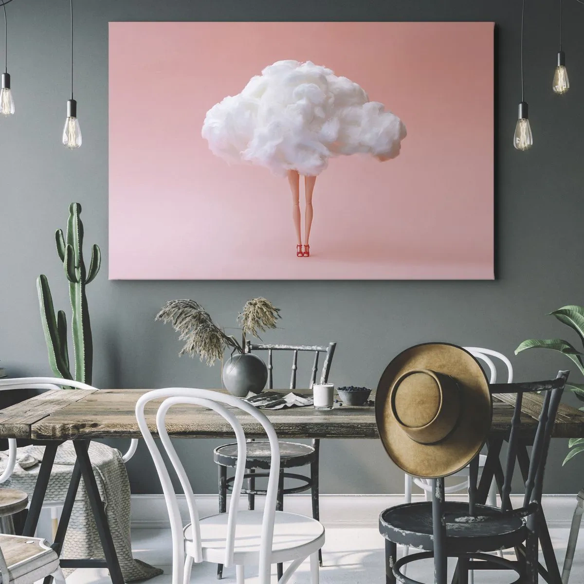 Bild auf Leinwand - Leinwandbild - Beine in einer Wolke auf rosa Hintergrund - 120x80cm - Süßes Versprechen - Moderne Wanddekoration für Wohnzimmer und Schlafzimmer ARTTOR