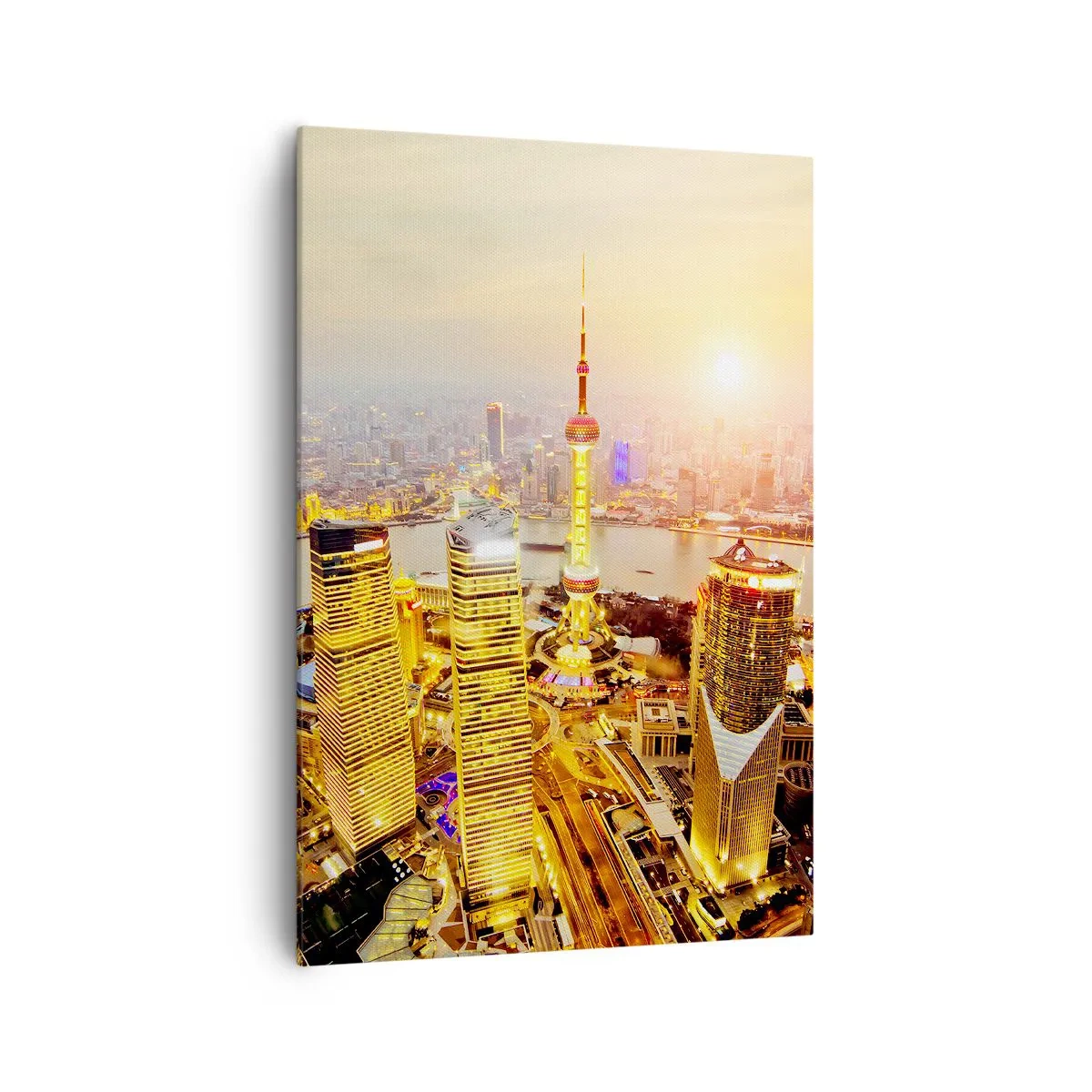 Bild auf Leinwand - Leinwandbild - Stadtpanorama mit Wolkenkratzern bei Sonnenuntergang - 70x100cm - Asiatischer Traum - Moderne Wanddekoration für Wohnzimmer und Schlafzimmer ARTTOR