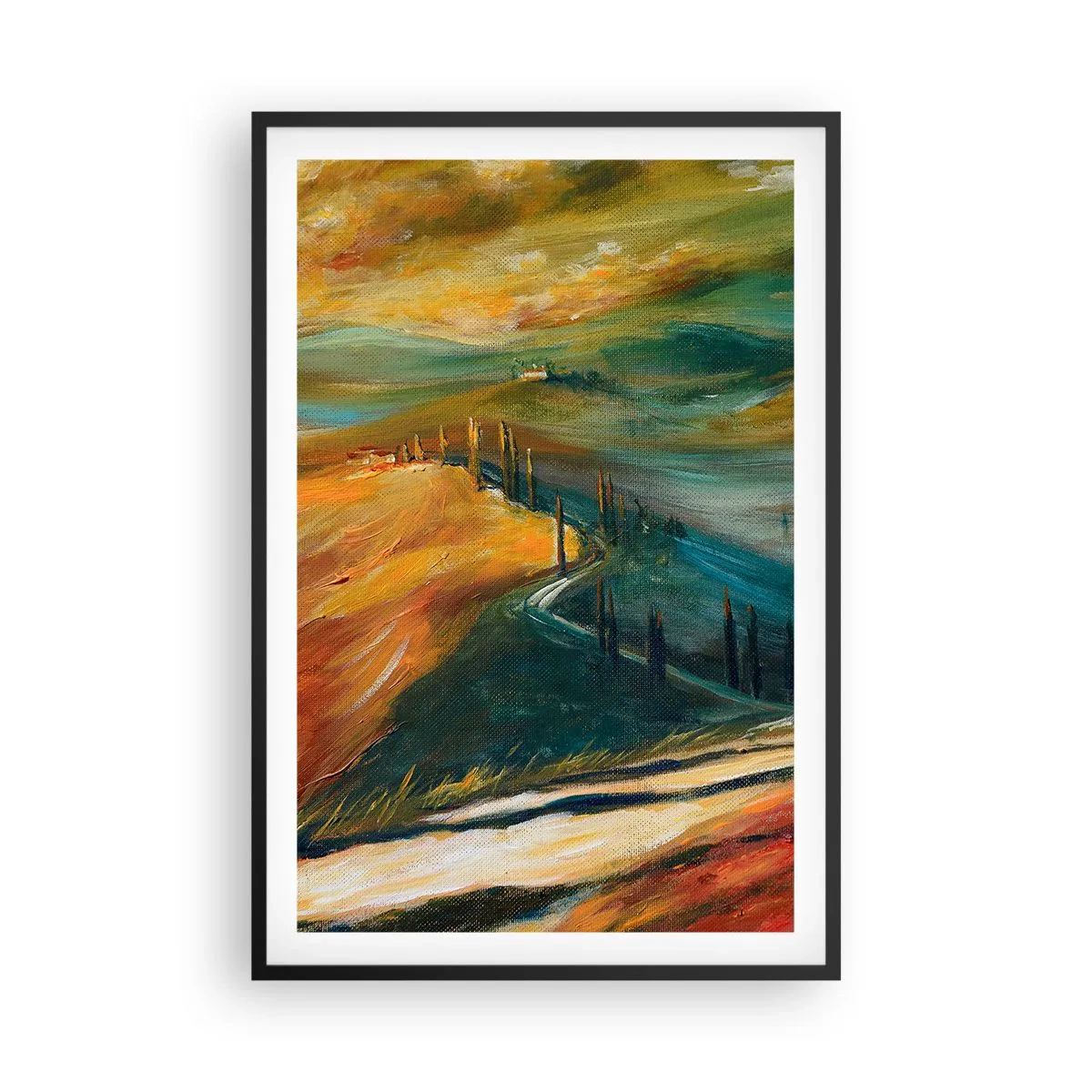 Poster in einem schwarzem Rahmen - Toskanische Landschaft - 61x91 cm