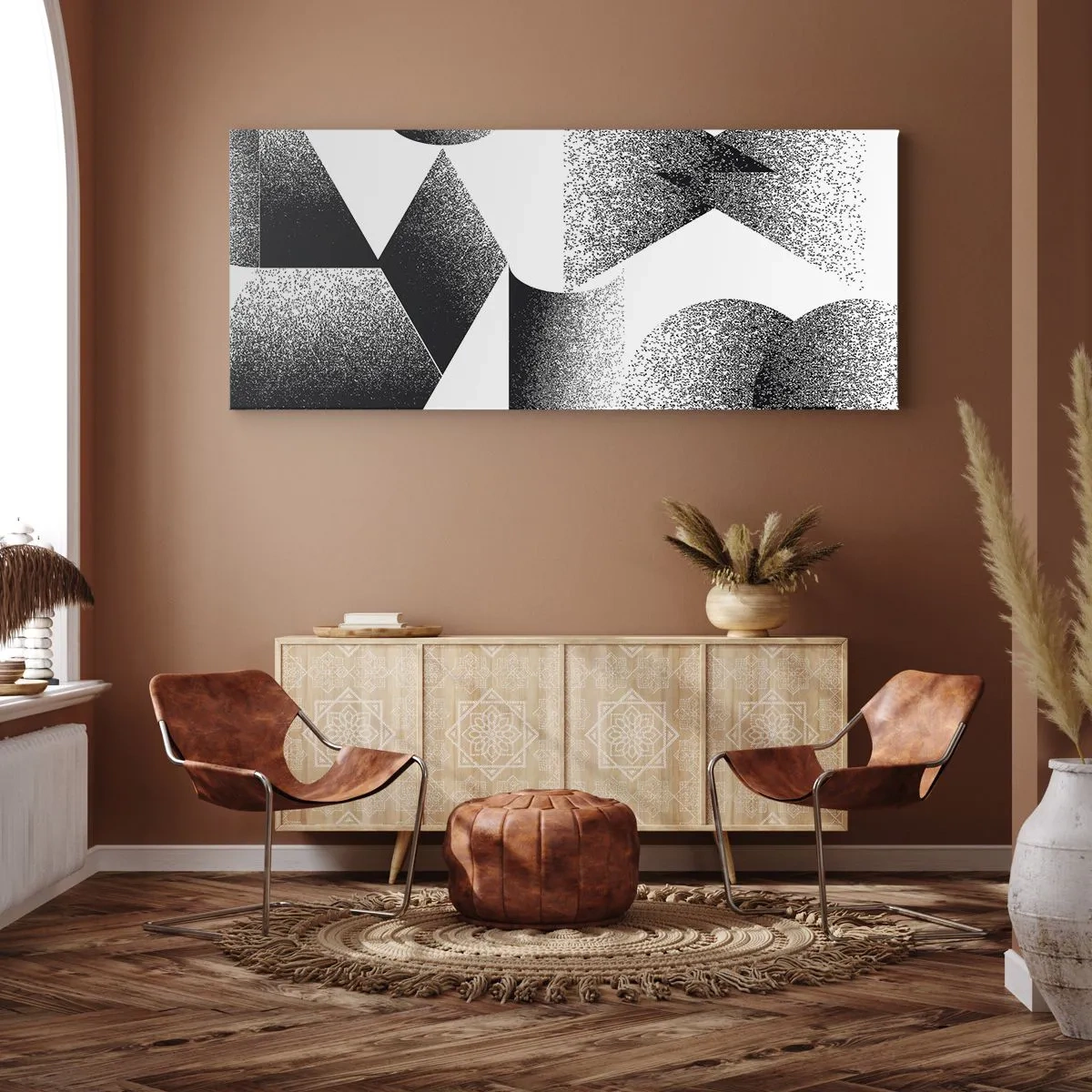 Bild auf Leinwand - Leinwandbild - Geometrie bestehend aus Winkeln und ovalen Formen - 140x50cm - Winkel und Ovale - Moderne Wanddekoration für Wohnzimmer und Schlafzimmer ARTTOR