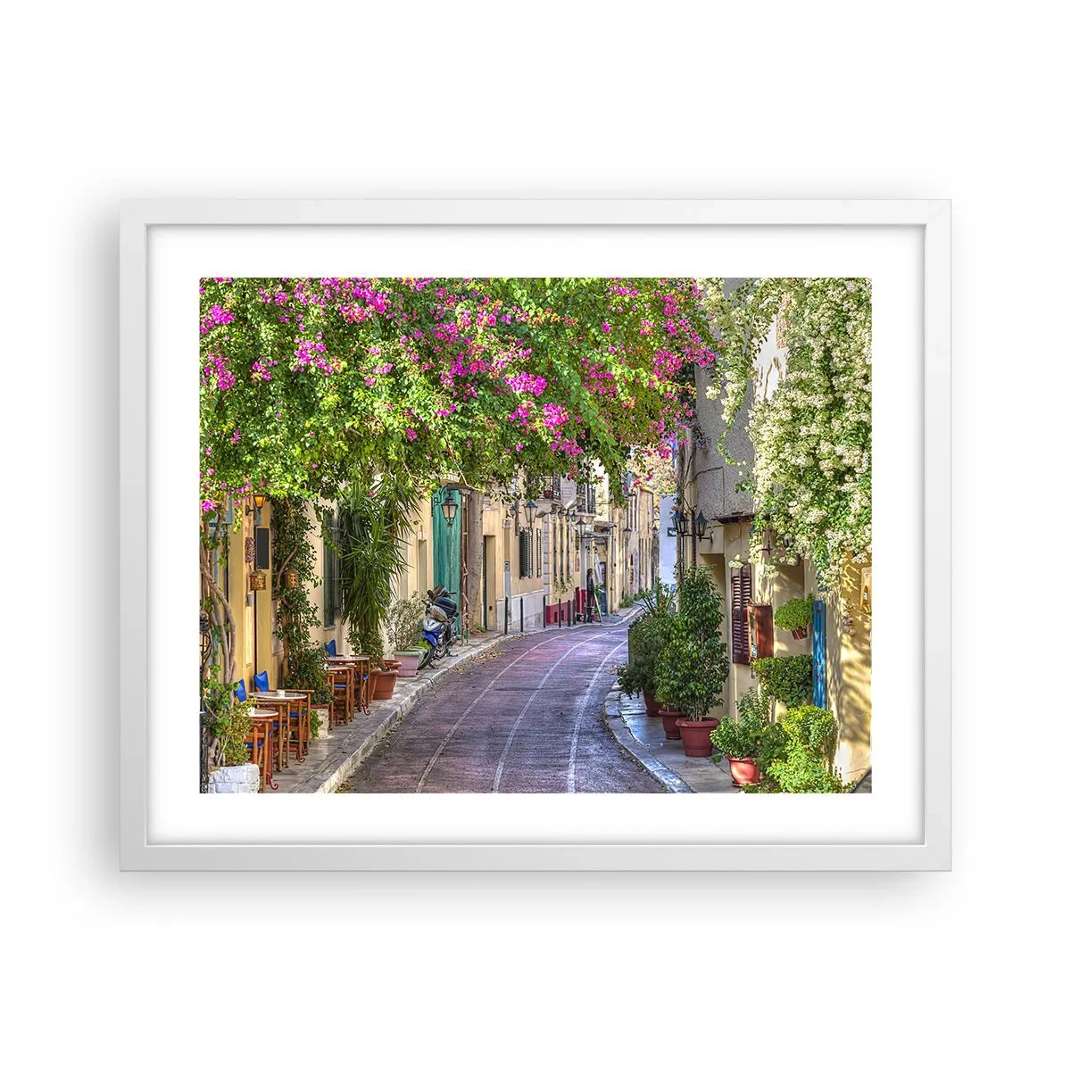 Poster in einem weißen Rahmen - Blühende Gasse - 50x40 cm
