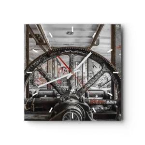 Wanduhr - Glasuhr - Ein alter Mechanismus in einem verlassenen Industriegebäude - 30x30cm - Das geheime Leben der Fabrik - Moderne Wanddekoration für Wohnzimmer und Schlafzimmer ARTTOR