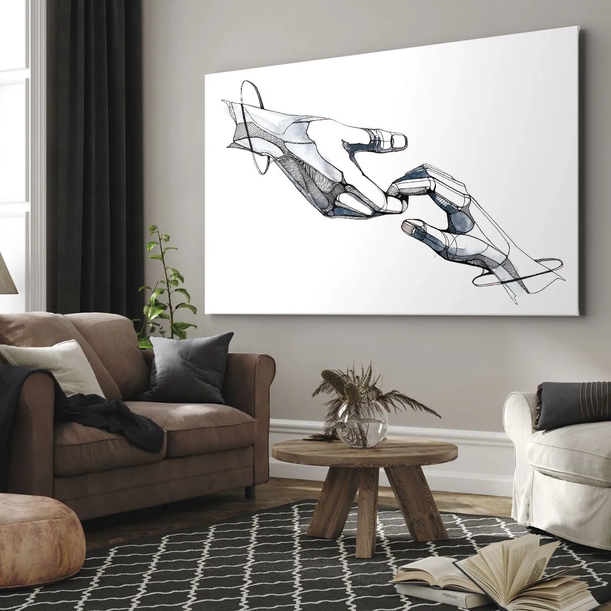 Bild auf Leinwand - Leinwandbild - Künstlerische Darstellung einer Hand in minimalistischer und geometrischer Form - 100x70cm - Eine gute Geste - Moderne Wanddekoration für Wohnzimmer und Schlafzimmer ARTTOR