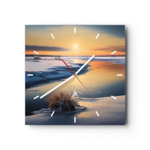 Wanduhr - Glasuhr - Wintersonnenuntergang - 40x40 cm