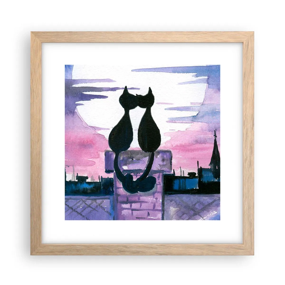 Poster in einem Rahmen aus heller Eiche - Rendez-vous unter dem Mond - 30x30 cm