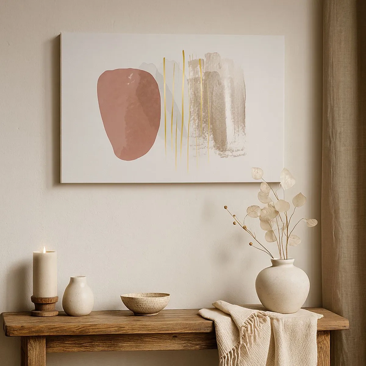 Bild auf Leinwand - Leinwandbild - Abstrakte Komposition in Beige- und Goldtönen - 70x50cm - Abstrakte Kolonnade - Moderne Wanddekoration für Wohnzimmer und Schlafzimmer ARTTOR