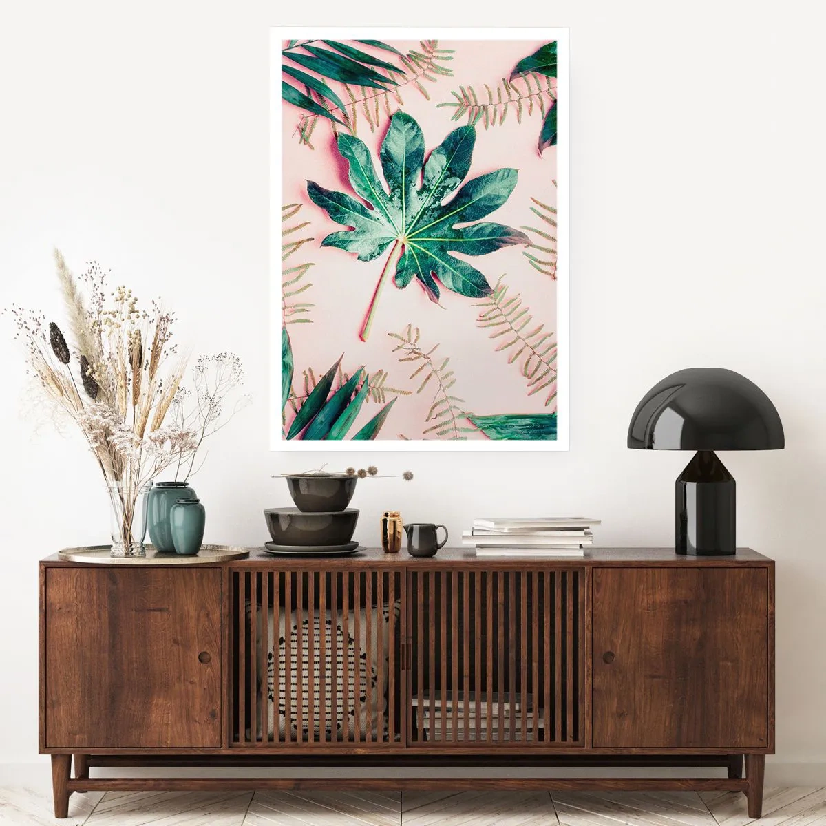 Poster - Eine Studie von Grün auf einem rosa Hintergrund - 30x40 cm