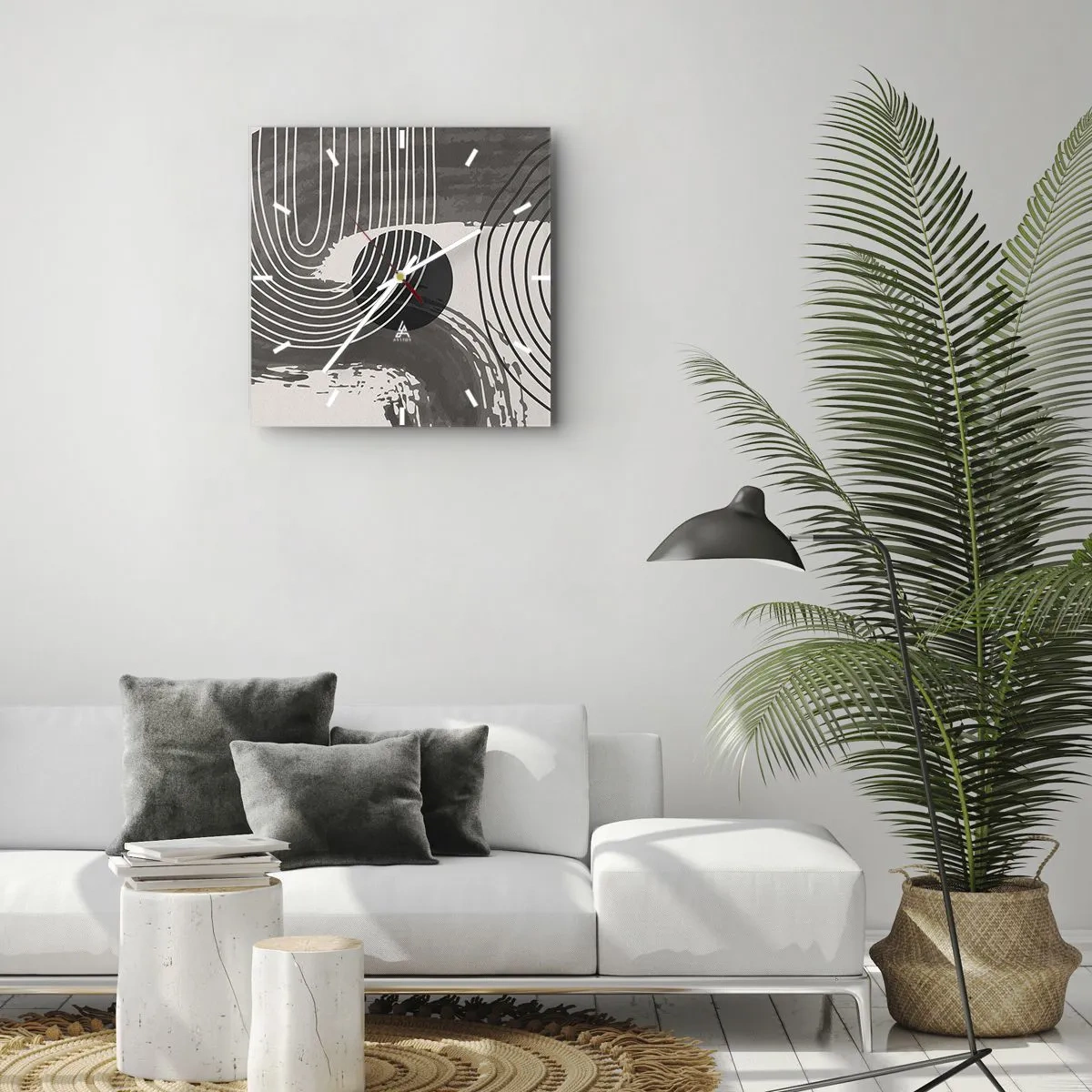 Wanduhr - Glasuhr - Geometrische Linien und Ovale in monochromen Farbtönen - 30x30cm - Oval gewinnt - Moderne Wanddekoration für Wohnzimmer und Schlafzimmer ARTTOR