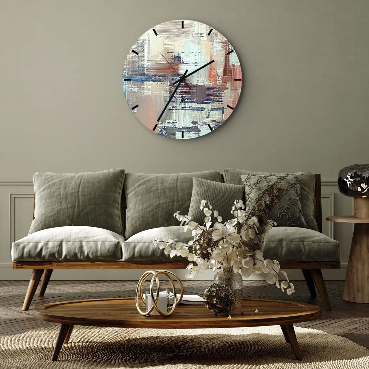 Wanduhr - Glasuhr - Eine abstrakte Komposition aus Pinselstrichen in Pastellfarben. - 30x30cm - Zum Licht kommen - Moderne Wanddekoration für Wohnzimmer, Küche und Schlafzimmer ARTTOR