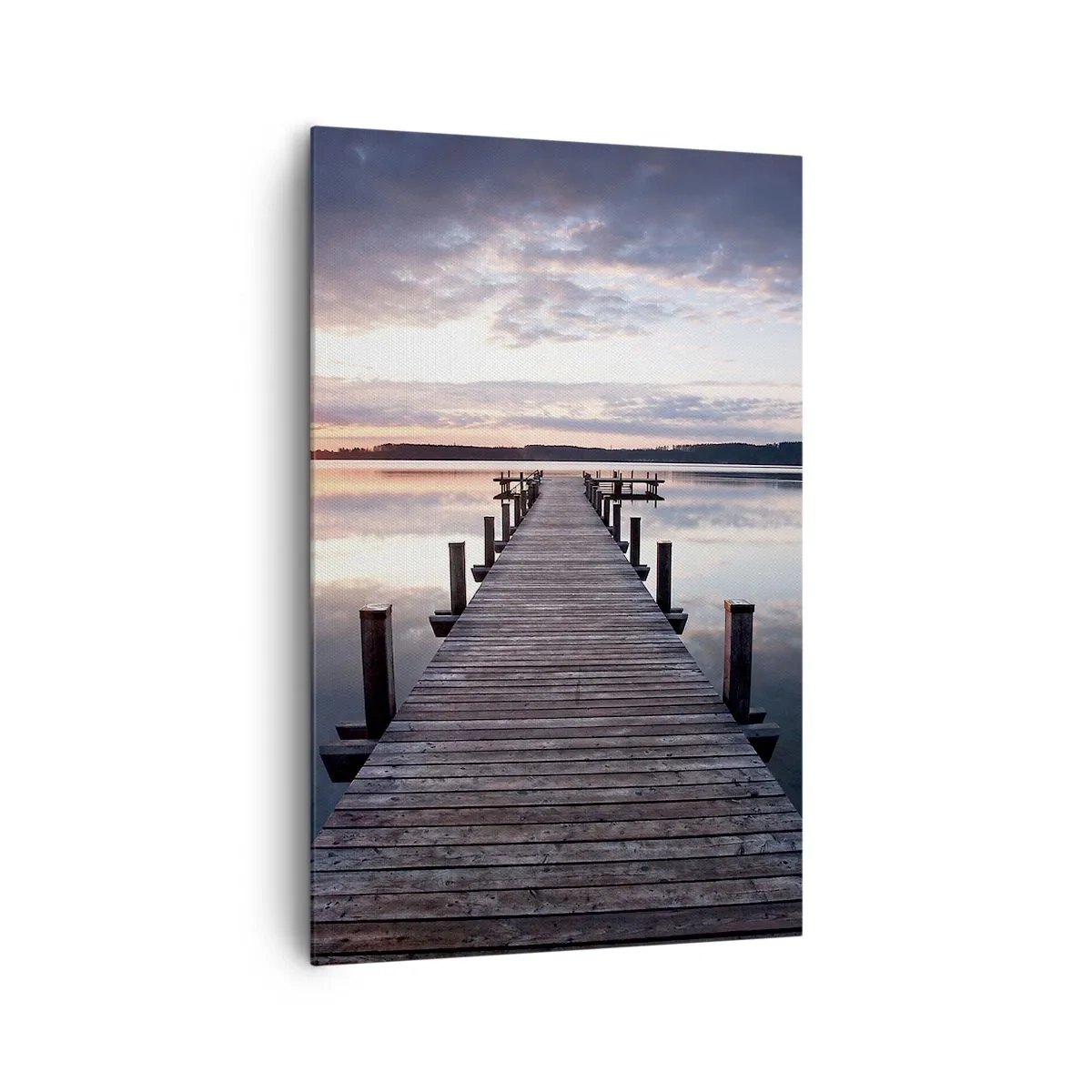 Bild auf Leinwand - Leinwandbild - Ein Pier an einem See bei Sonnenuntergang in einer friedlichen Landschaft - 80x120cm - Eine stille Grenze zwischen Tag und Nacht - Moderne Wanddekoration für Wohnzimmer und Schlafzimmer ARTTOR