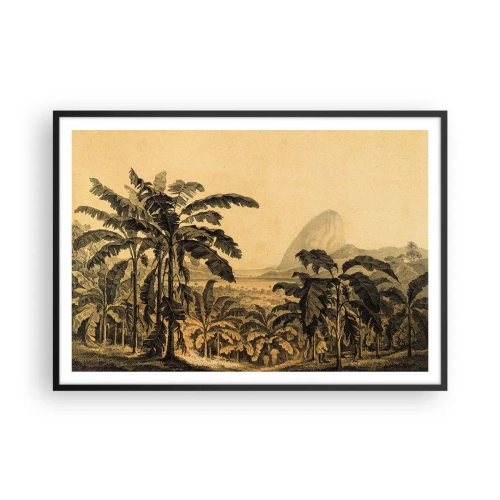 Poster in einem schwarzem Rahmen - Zeichnung von Bananenbäumen vor dem Hintergrund einer tropischen Landschaft - 100x70cm - in einem kolonialen Klima - Moderne Wanddekoration für Wohnzimmer und Schlafzimmer ARTTOR