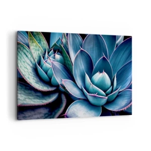Bild auf Leinwand - Leinwandbild - Agave in Blau- und Grüntönen mit rosa Akzenten - 100x70cm - Lebenskraft - Moderne Wanddekoration für Wohnzimmer und Schlafzimmer ARTTOR
