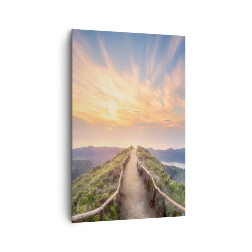 Bild auf Leinwand - Leinwandbild - Ein malerischer Weg auf einem Hügel mit Blick auf den Sonnenuntergang - 80x120cm - Nah am Himmel - Moderne Wanddekoration für Wohnzimmer und Schlafzimmer ARTTOR