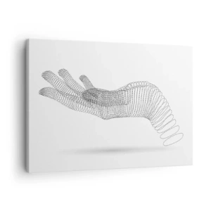 Bild auf Leinwand - Leinwandbild - Eine minimalistische Illustration einer Hand aus schwarzen Punkten auf weißem Hintergrund. - 70x50cm - Federnde Hand - Moderne Wanddekoration für Wohnzimmer und Schlafzimmer ARTTOR