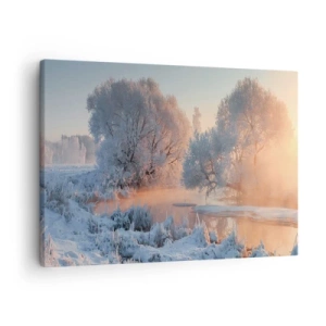 Bild auf Leinwand - Leinwandbild - Winterlandschaft mit schneebedeckten Bäumen und einem Sonnenuntergang - 70x50cm - Alles im Kristall glänzt in der Sonne - Moderne Wanddekoration für Wohnzimmer und Schlafzimmer ARTTOR