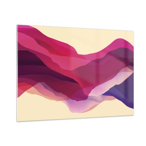 Glasbild - Bild auf glas - Abstrakte Wellen in Lila- und Rosatönen auf hellem Hintergrund - 100x70cm - Lila Wellen - Moderne Wanddekoration für Wohnzimmer und Schlafzimmer ARTTOR