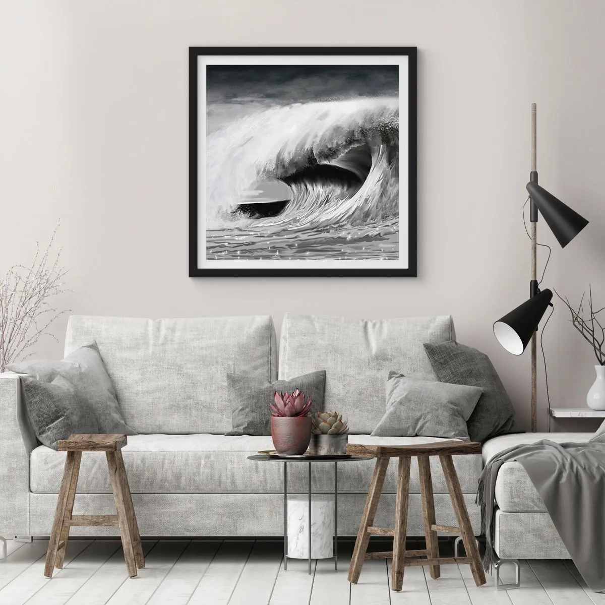 Poster in einem schwarzem Rahmen - Wut des Ozeans - 60x60 cm