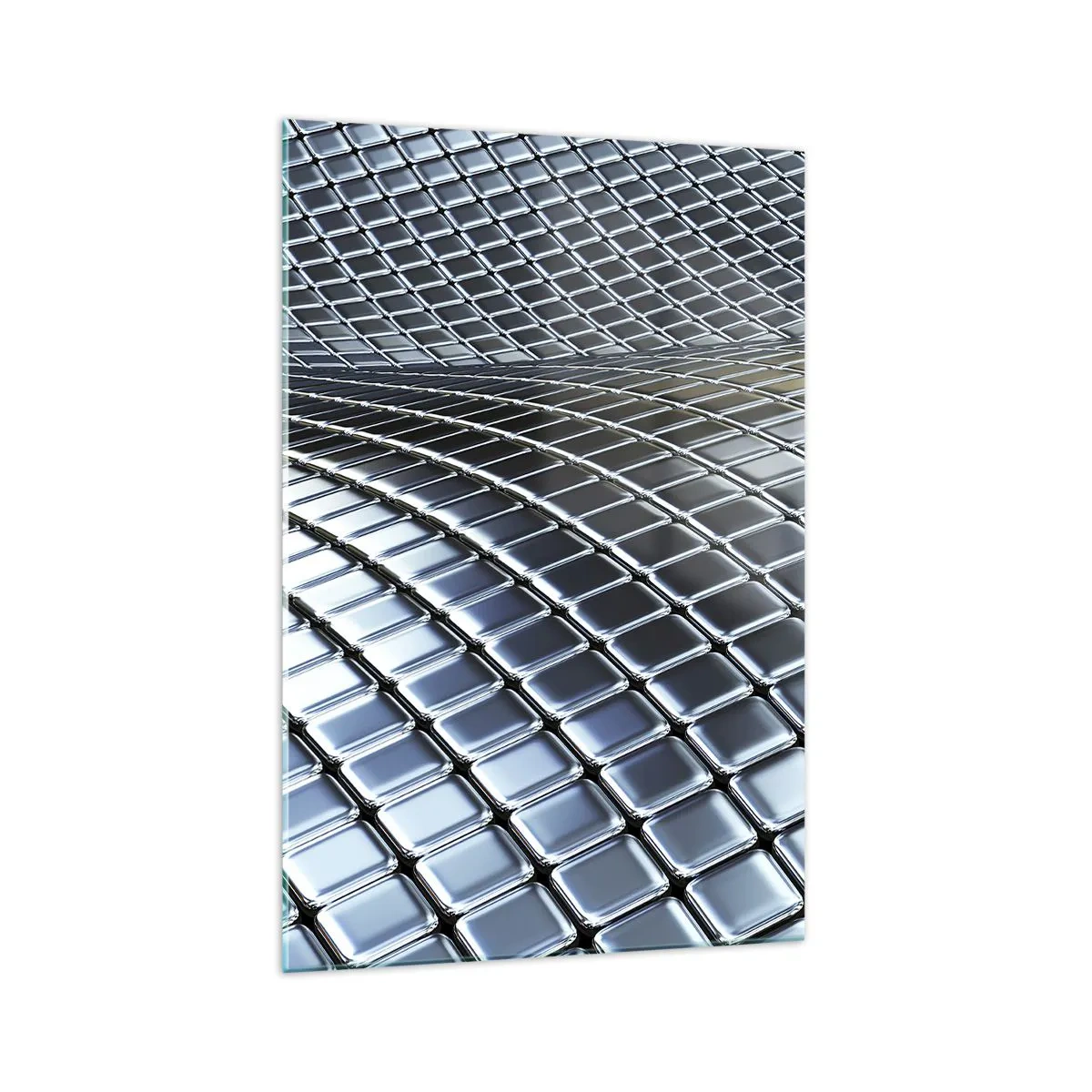 Glasbild - Bild auf glas - Moderne Struktur aus metallischen Quadraten - 70x100cm - Metallische silberne Welle - Moderne Wanddekoration für Wohnzimmer und Schlafzimmer ARTTOR