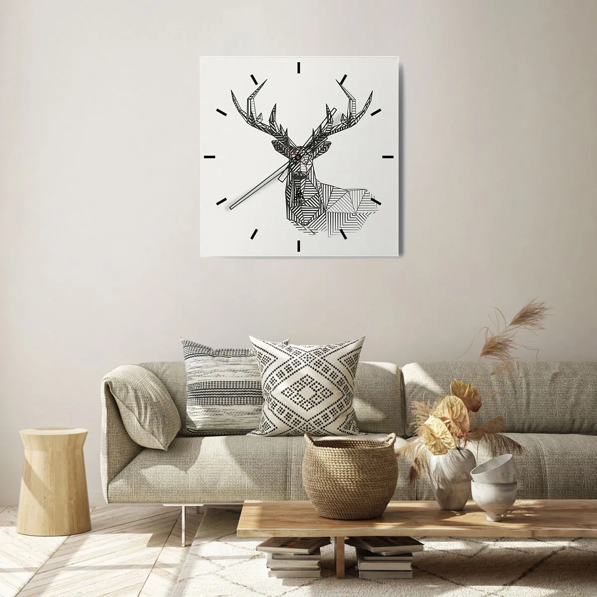 Wanduhr - Glasuhr - Ein Hirsch im kubistischen Stil - 30x30 cm