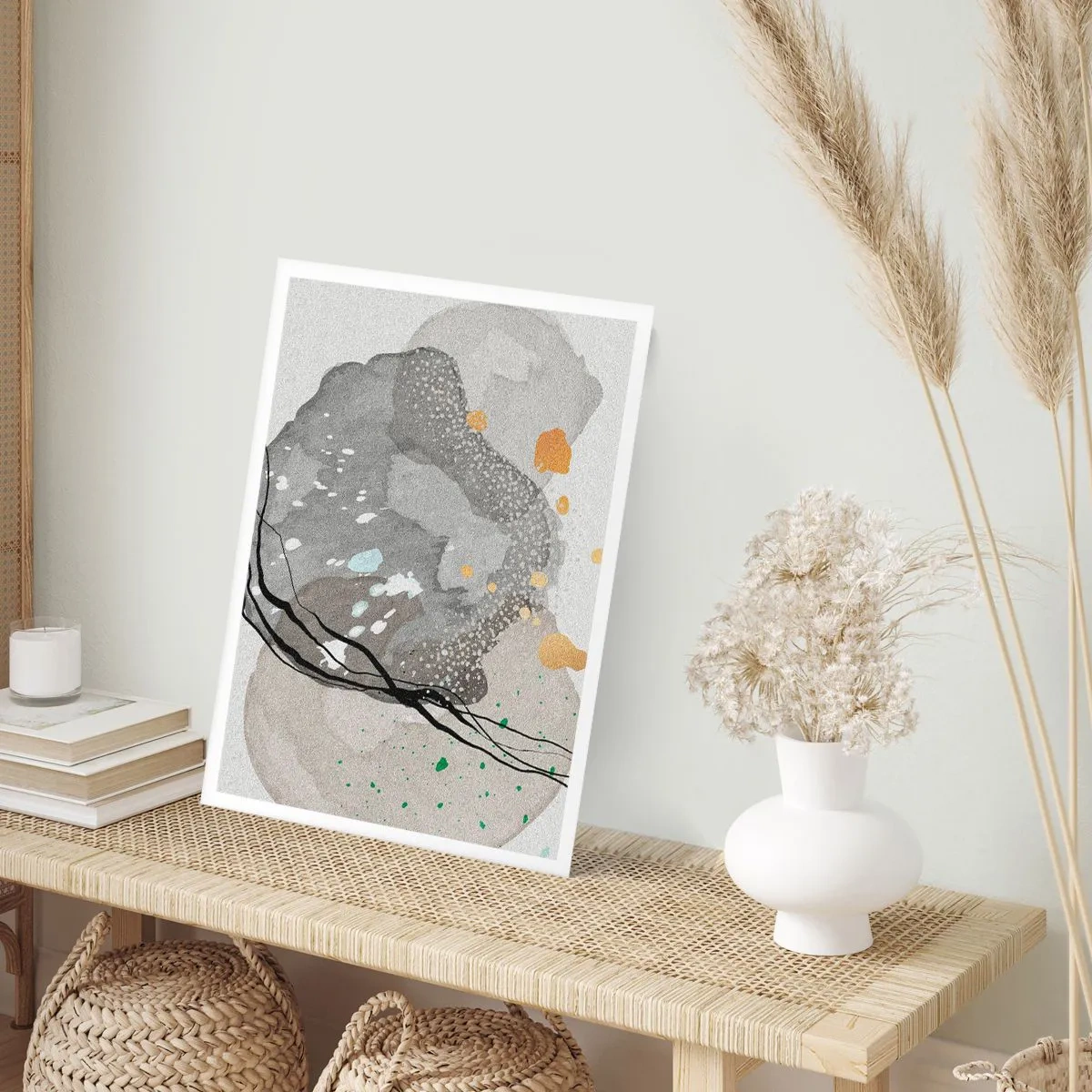 Poster - Eine Komposition aus organischen Formen in Grau- und Goldtönen. - 50x70cm - Organische Komposition - Moderne Wanddekoration für Wohnzimmer und Schlafzimmer ARTTOR