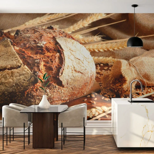 Fototapete Premium Canvas - Appetitanregend, duftend, knackig - Brot, Weizenkorn, Gastronomie - 500x350 cm