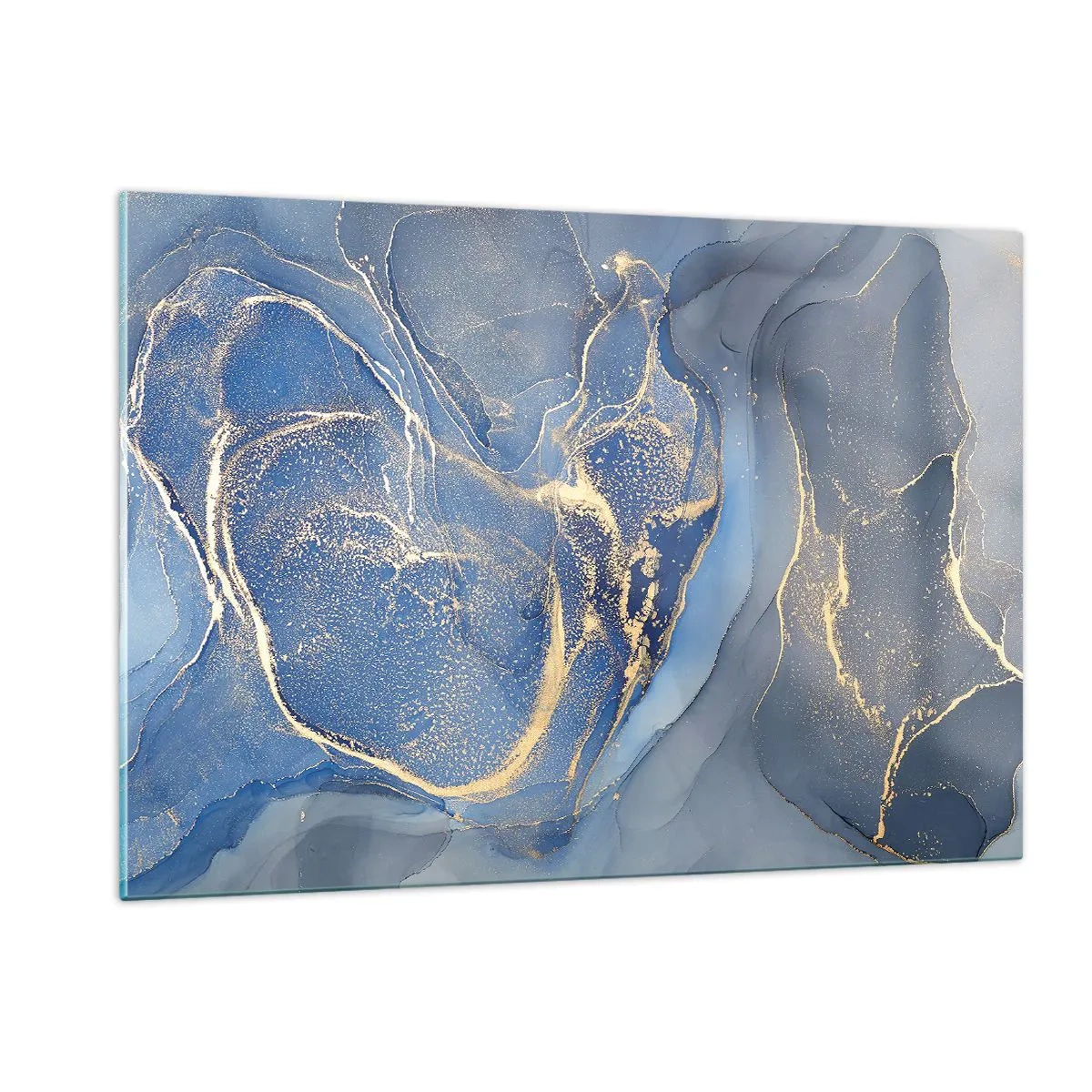 Glasbild - Bild auf glas - Eine abstrakte Komposition in Marineblau- und Goldtönen - 120x80cm - Goldstaub - Moderne Wanddekoration für Wohnzimmer und Schlafzimmer ARTTOR