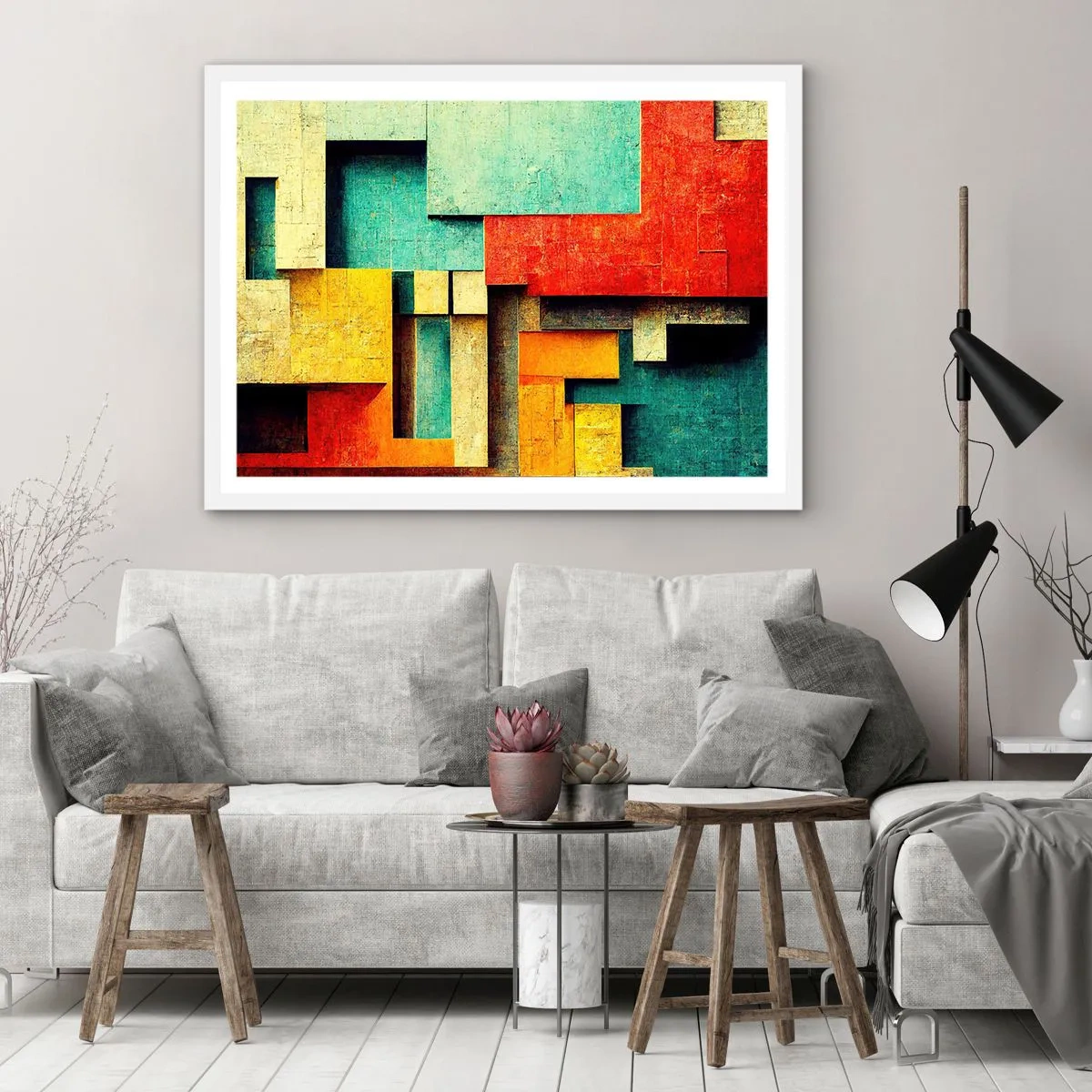 Poster in einem weißen Rahmen - Festival der rechten Winkel - 100x70 cm