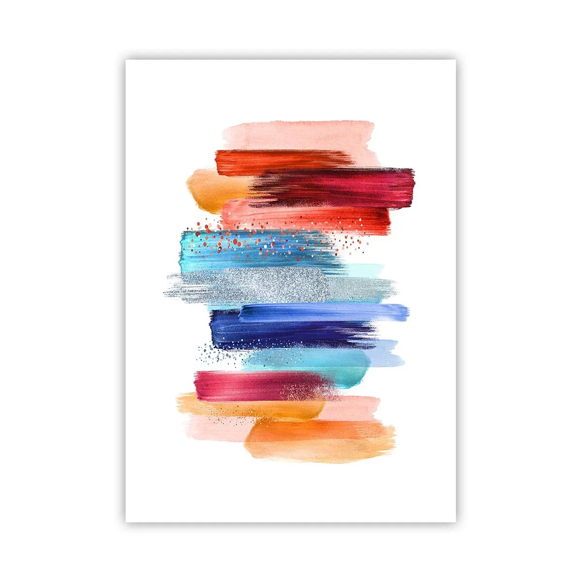 Poster - Bunte abstrakte Pinselstriche auf weißem Hintergrund - 50x70cm - Auf und ab - Moderne Wanddekoration für Wohnzimmer und Schlafzimmer ARTTOR