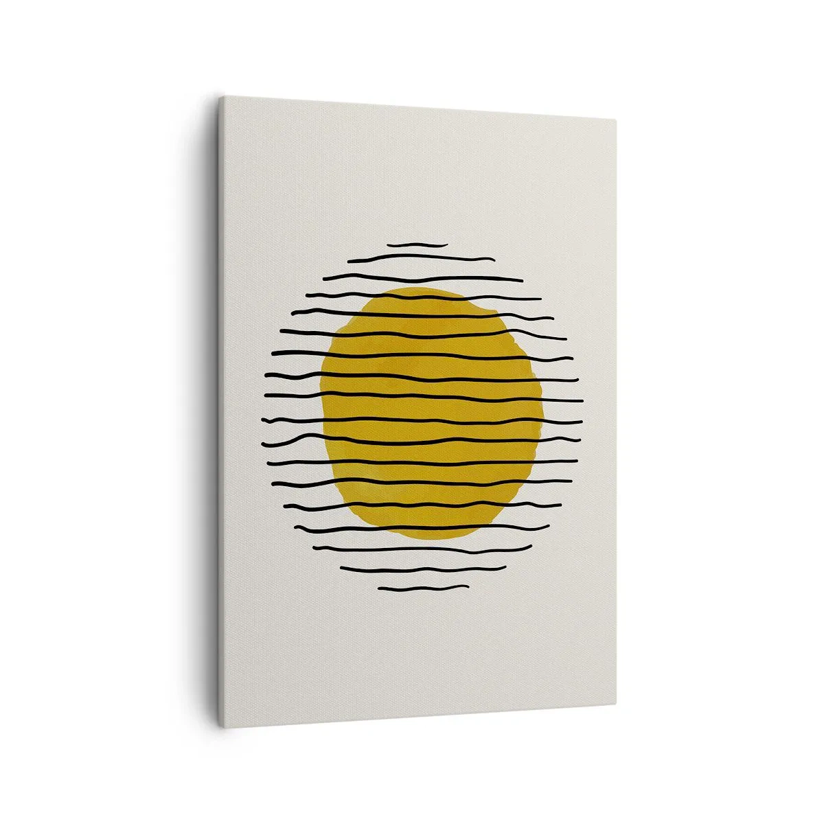 Bild auf Leinwand - Leinwandbild - Ein minimalistisches Motiv mit einem gelben Kreis und schwarzen Linien. - 50x70cm - Abstraktion, die vor Hitze zittert - Moderne Wanddekoration für Wohnzimmer und Schlafzimmer ARTTOR