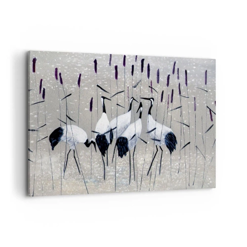 Bild auf Leinwand - Leinwandbild - Reiher im Gras vor einem friedlichen Hintergrund - 100x70cm - Unter ihren eigenen - Moderne Wanddekoration für Wohnzimmer und Schlafzimmer ARTTOR