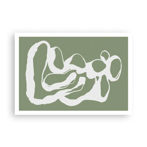 Poster - Organische Formen in Weiß auf grünem Hintergrund - 100x70cm - Ruf des Weltraums - Moderne Wanddekoration für Wohnzimmer und Schlafzimmer ARTTOR