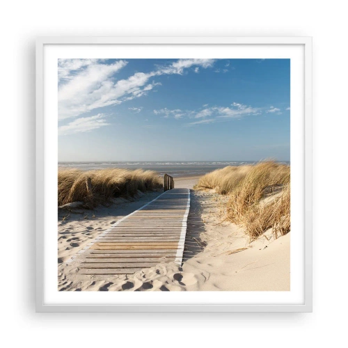 Poster in einem weißen Rahmen - Hinter der Düne, im Rauschen des Grases - 60x60 cm