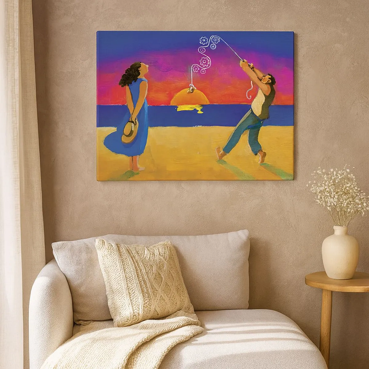 Bild auf Leinwand - Leinwandbild - Figuren am Meer bei Sonnenuntergang - 70x50cm - Mehr als ein Sternchen vom Himmel - Moderne Wanddekoration für Wohnzimmer und Schlafzimmer ARTTOR