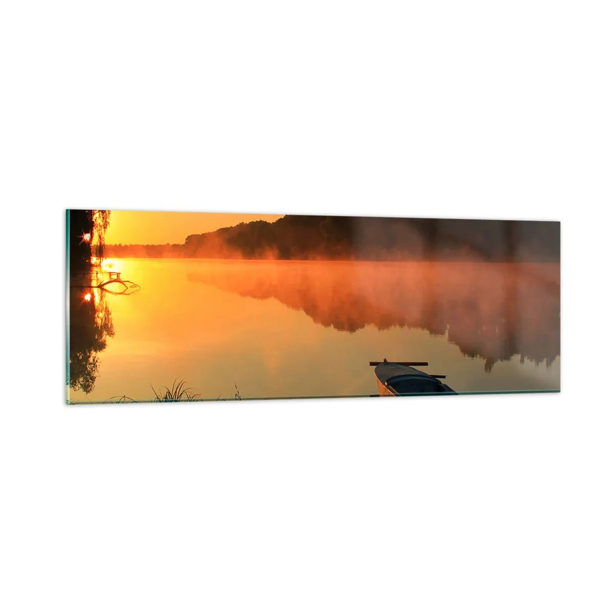 Glasbild - Bild auf glas - Sonnenaufgang über dem Wasser wie ein Spiegel - 90x30 cm