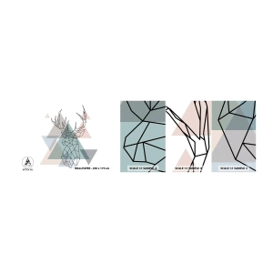Fototapeten Muster Selbstklebend Deluxe Sticker - In einem geometrischen Wald - Abstraktion, Reh, Grafik - 100x30 cm