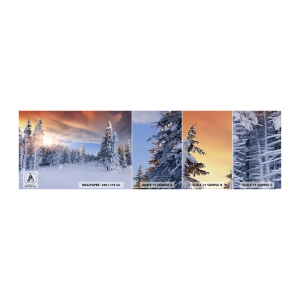 Fototapetenmuster Standard Eco - Ein verschneites Naturschauspiel - Landschaft, Wald, Winter - 100x30 cm