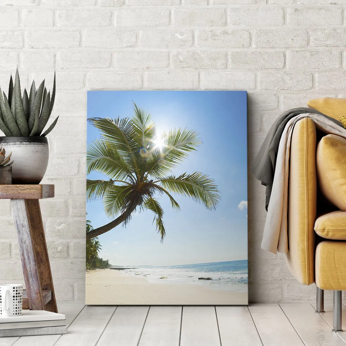 Bild auf Leinwand - Leinwandbild - Ein Strand mit Palmen in einer tropischen Landschaft - 50x70cm - Niemandem zeigen - Moderne Wanddekoration für Wohnzimmer und Schlafzimmer ARTTOR