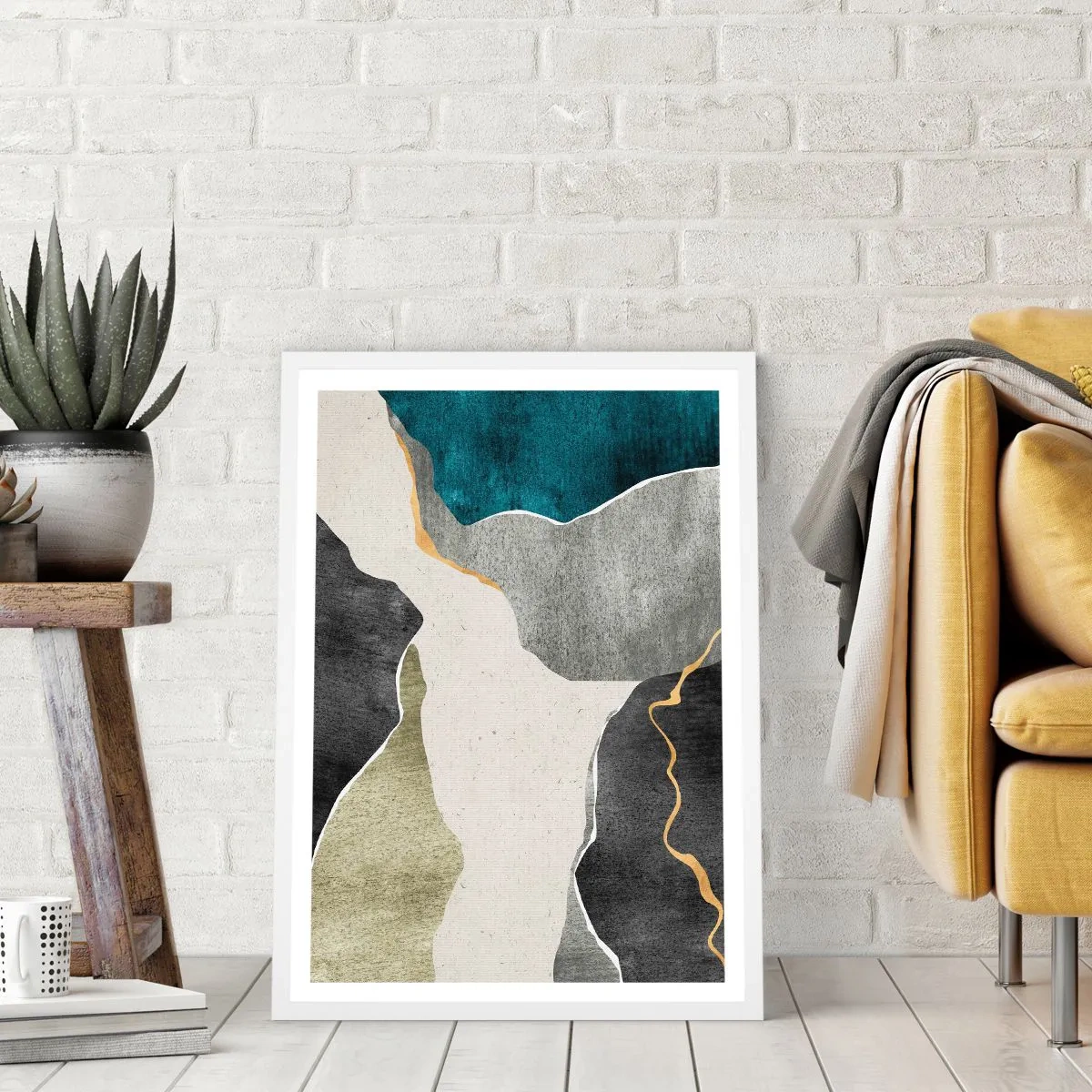 Poster in einem weißen Rahmen - Mosaikkomposition mit Goldfaden - 70x100 cm