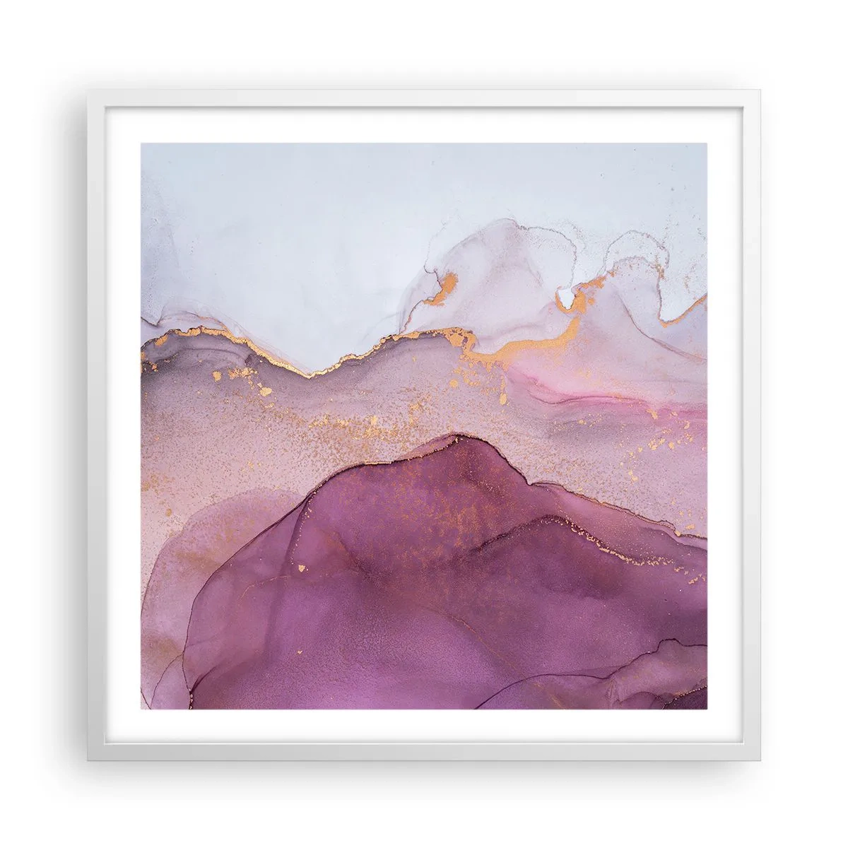 Poster in einem weißen Rahmen - Violett und lila Wellen - 60x60 cm