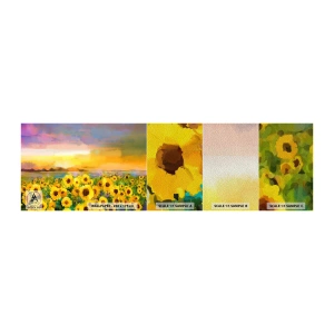Fototapeten Muster Premium Sand - Die Sonne selbst ist auf die Erde herabgestiegen - Sonnenblumenfeld, Sonnenblume, Natur - 100x30 cm