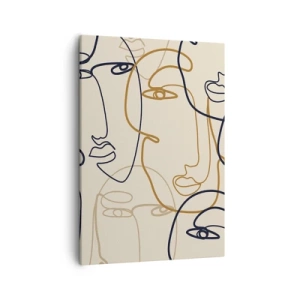 Bild auf Leinwand - Leinwandbild - Minimalistische Strichzeichnungen von Gesichtern auf hellem Hintergrund - 50x70cm - Das Porträt wird multipliziert - Moderne Wanddekoration für Wohnzimmer und Schlafzimmer ARTTOR