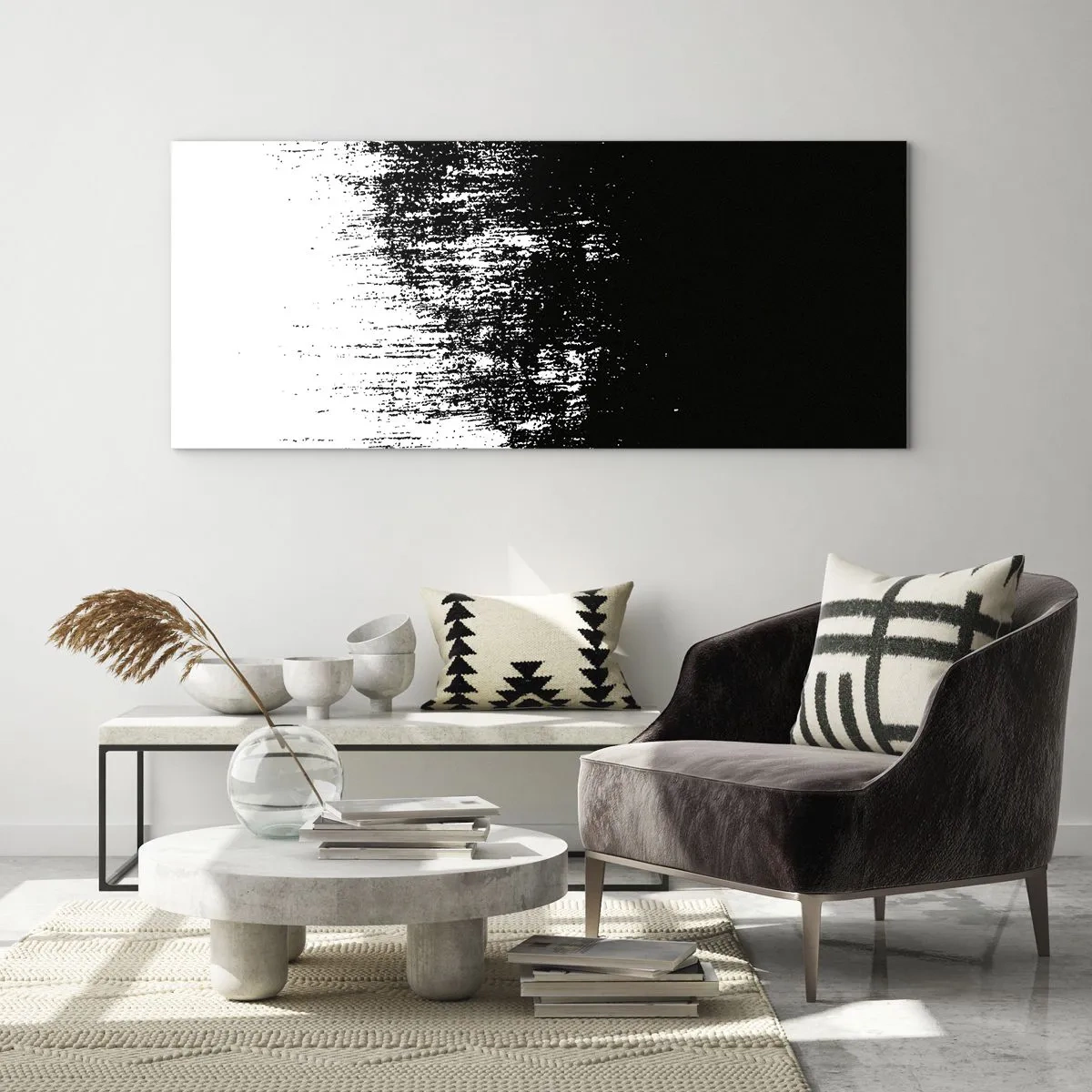 Glasbild - Bild auf glas - Minimalistische Abstraktion in Schwarzweiß - 120x50cm - Und der Gewinner ist ... - Moderne Wanddekoration für Wohnzimmer und Schlafzimmer ARTTOR