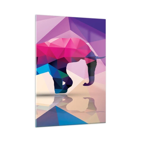 Glasbild - Bild auf glas - Geometrischer Elefant in lebendiger, farbenfroher Abstraktion - 50x70cm - Kristalldinosaurier - Moderne Wanddekoration für Wohnzimmer und Schlafzimmer ARTTOR